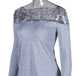 Gray off shoulder lace bead embellished blouse.  size:s
